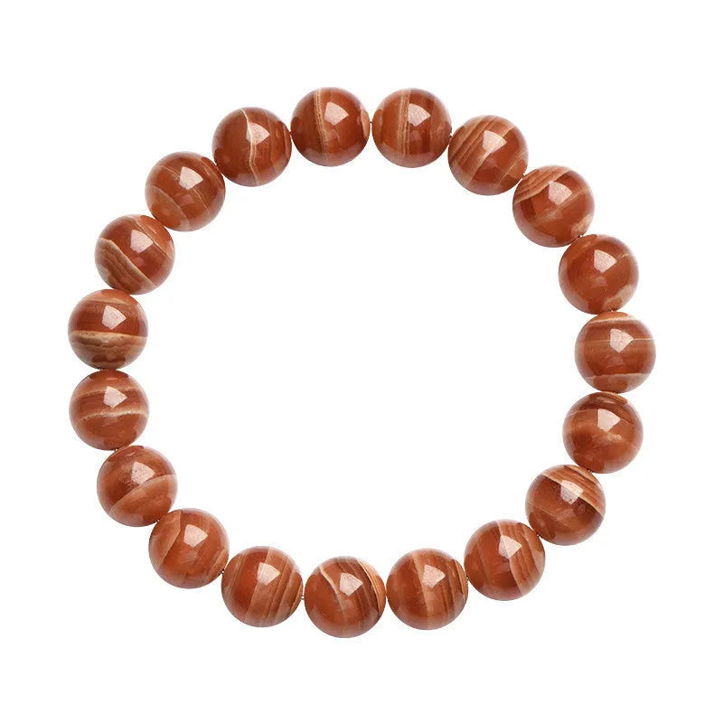 Natural Old Mine Rhodochrosite round beads bracelet with geometric Ruyi design elements