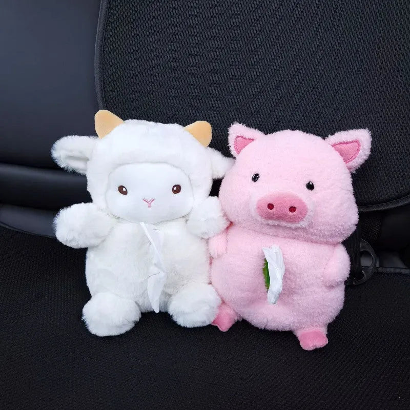 Cartoon lamb design plush car tissue box cover for automotive and household decoration