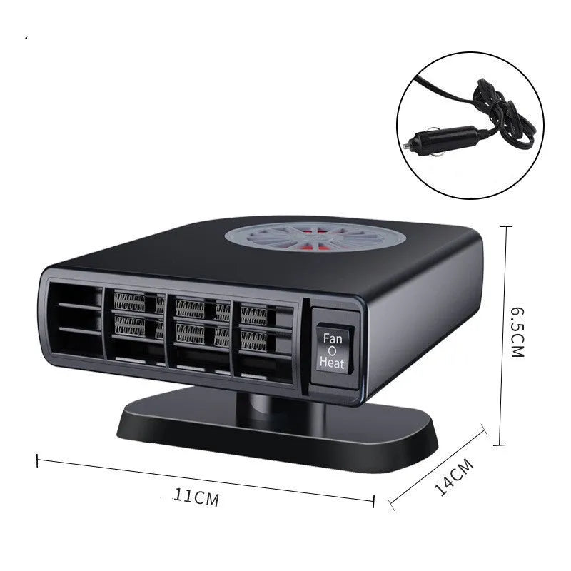 Black compact vehicle-mounted heater for car defrosting and defogging with 360-degree rotation