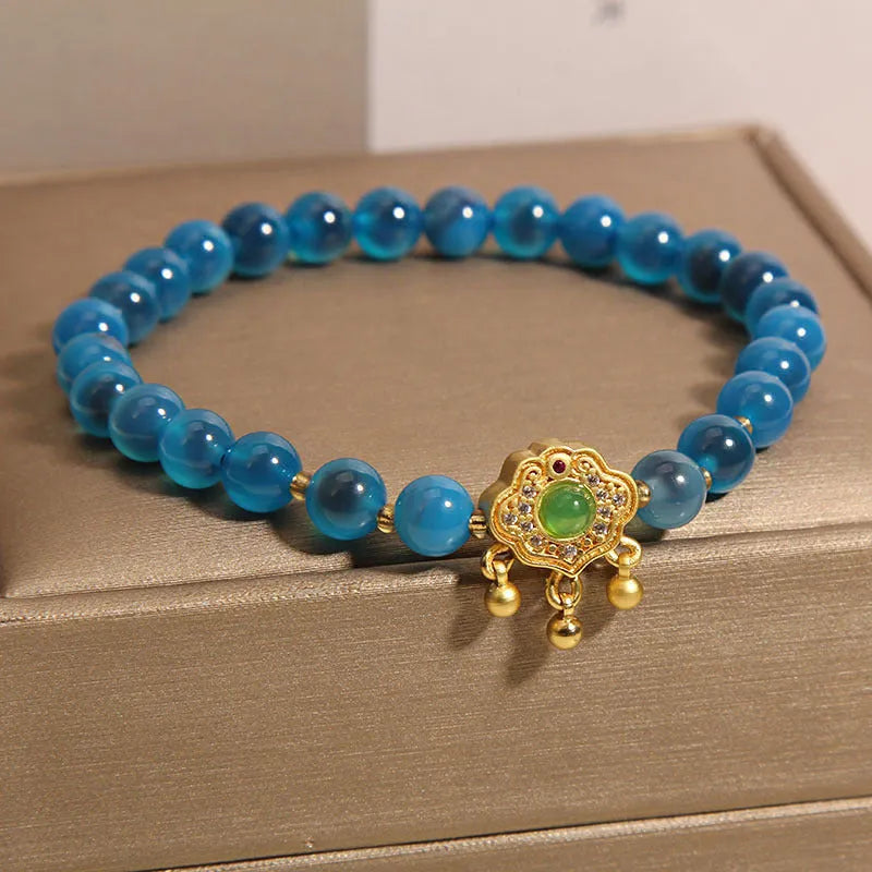 Blue sugar heart agate safety lock pendant women's crystal bracelet with rhinestones