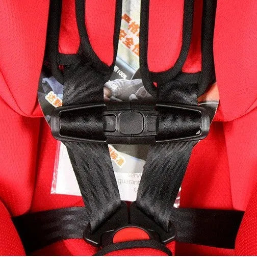 Black nylon seat belt buckle clip for child car seat 5-point harness, measuring 14.5cm by 4cm