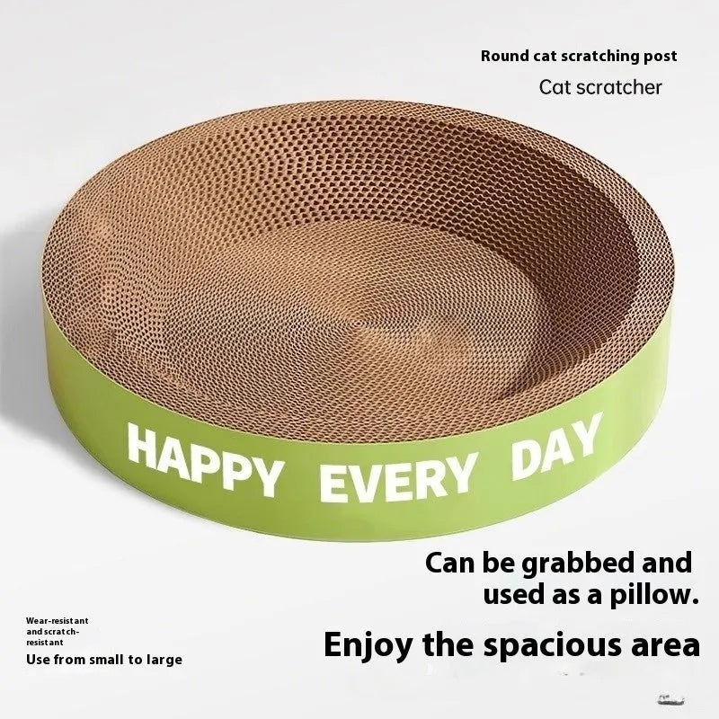 Green round cat scratching board nest showing combined cat bed and scratching surface