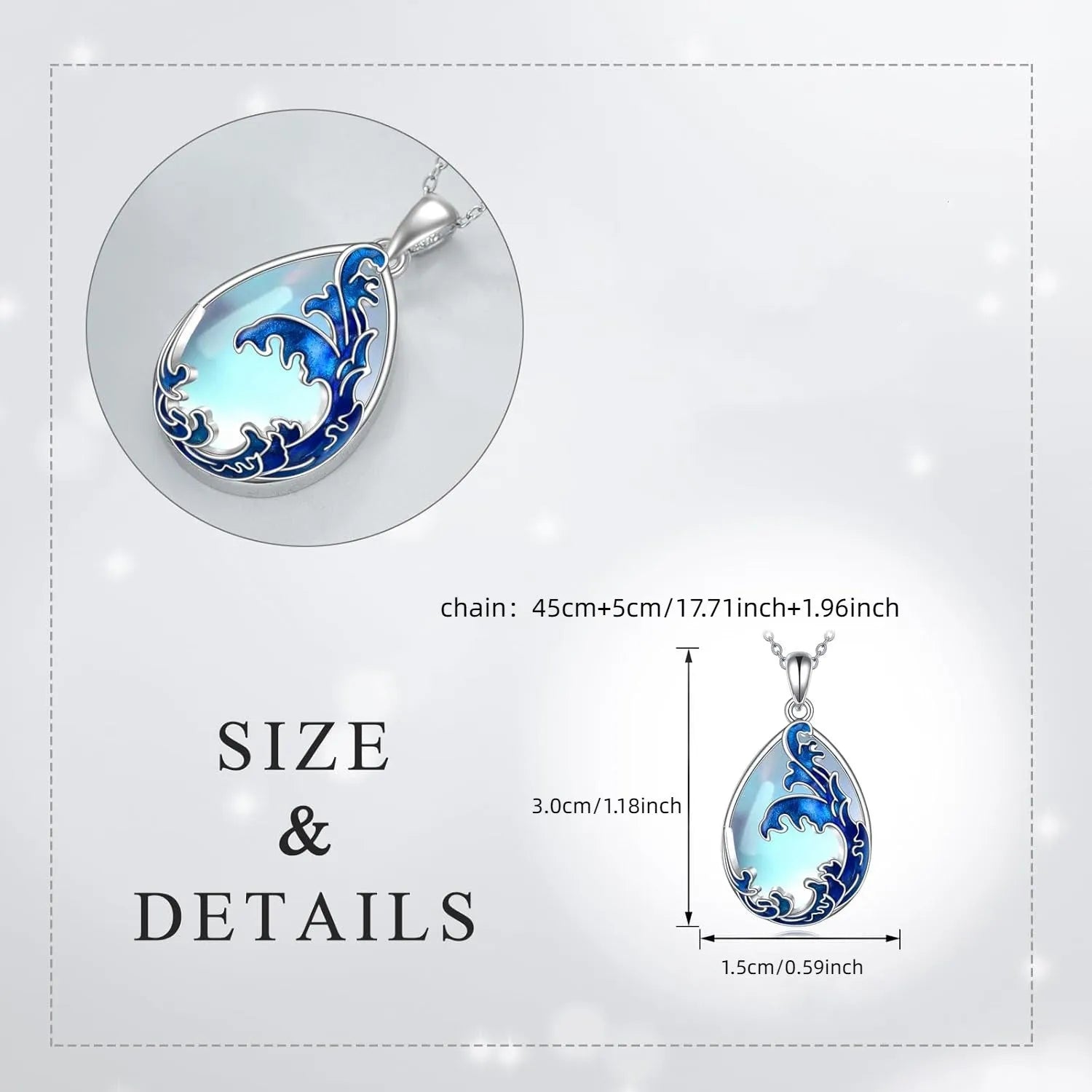 Moonstone blue heart pendant necklace for women with alloy chain
