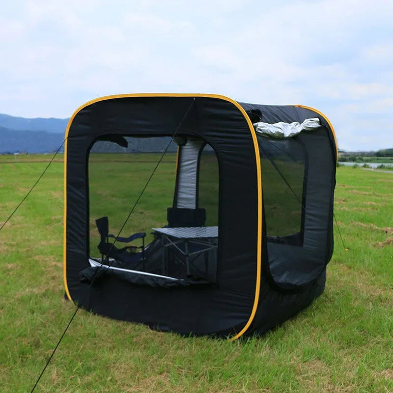 Black pop-up outdoor camping car tail tent unfolded to 200x200x200cm with waterproof Oxford cloth and steel framework