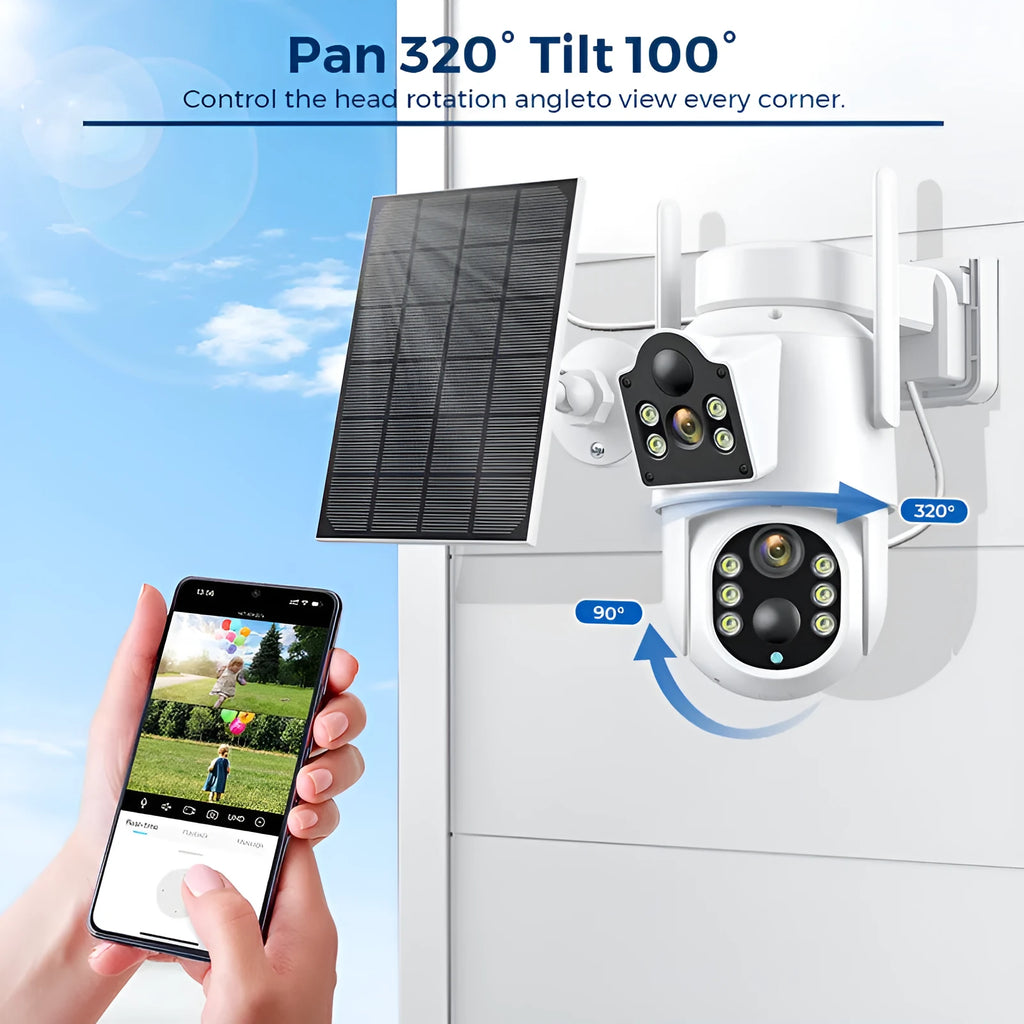 Outdoor solar wireless wifi security monitor with solar panel on white background