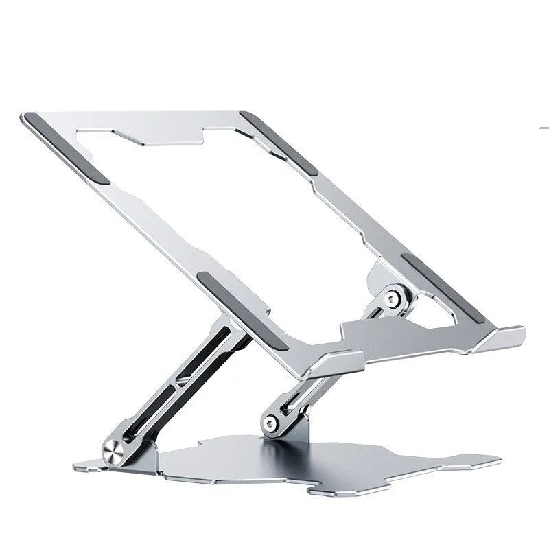 Grey aluminum laptop stand with adjustable angle and hollow heat dissipation design