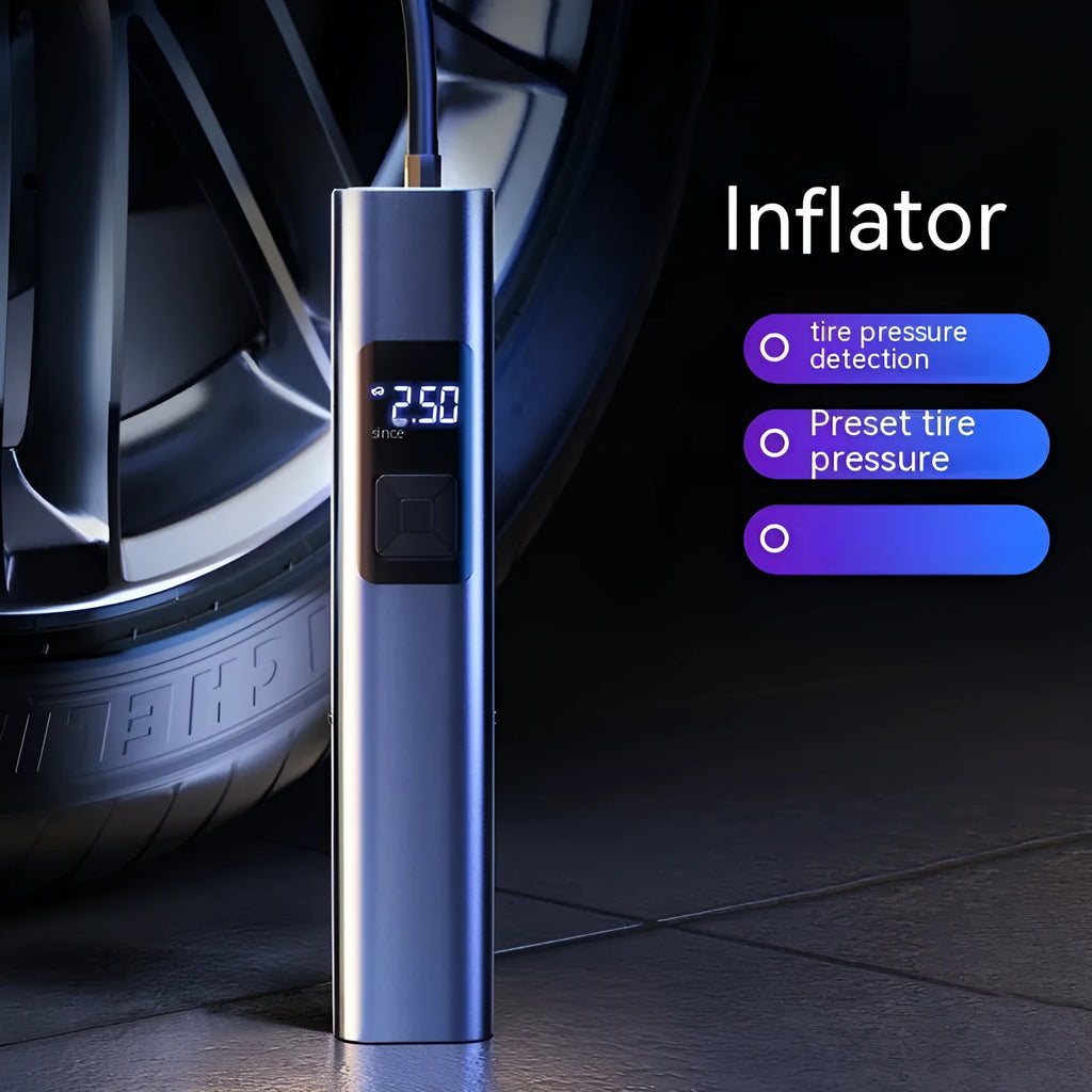 Wireless digital display car air pump with vacuum cleaner function and LED light