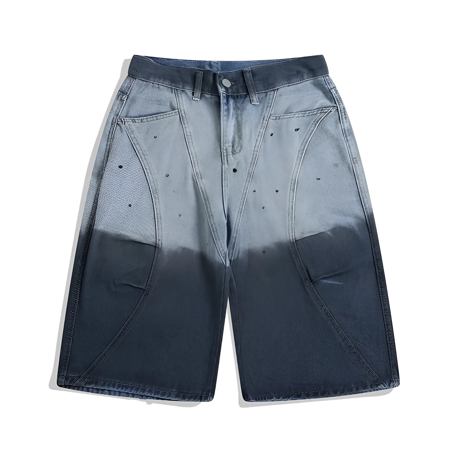 Men's blue tie-dye gradient cropped jeans with loose casual fit and washed-out finish