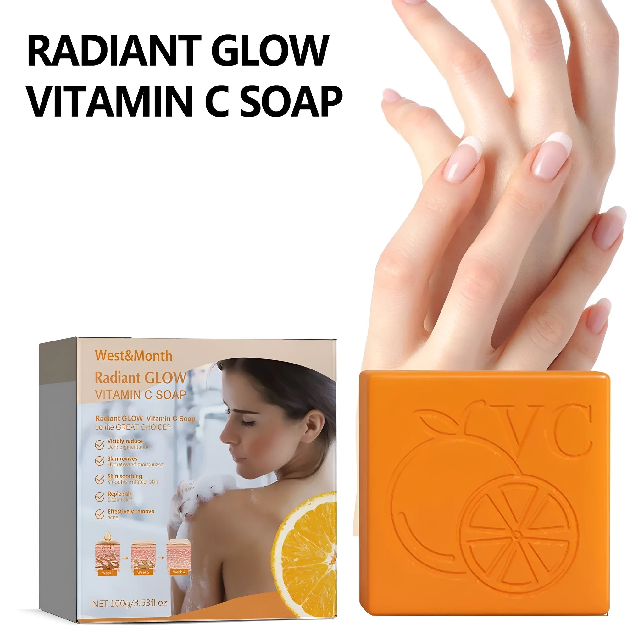 100g whitening vitamin soap bar with kojic acid, vitamin C, and botanical extracts