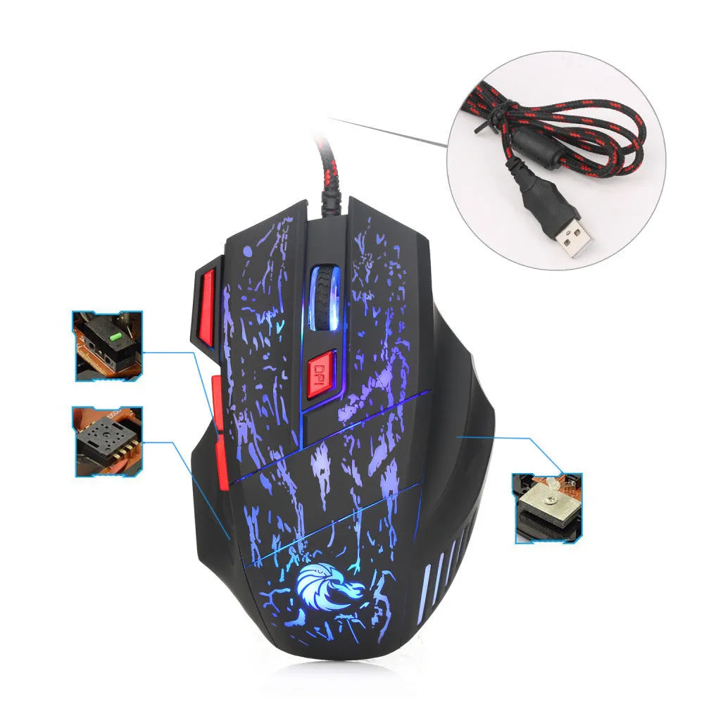 H300BK coloured gaming mouse with colourful LED lights and ergonomic design on desktop