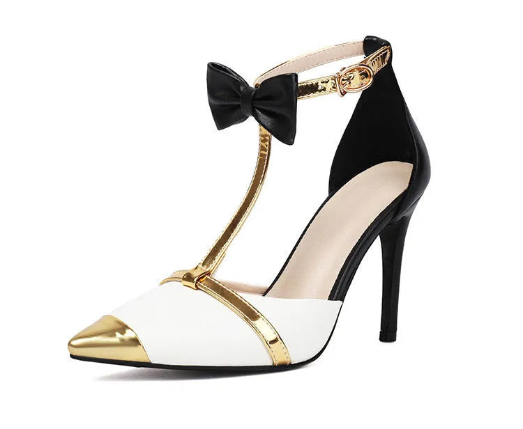 Purple and white women's closed toe high heel sandals with a buckle strap, shown in plus sizes.