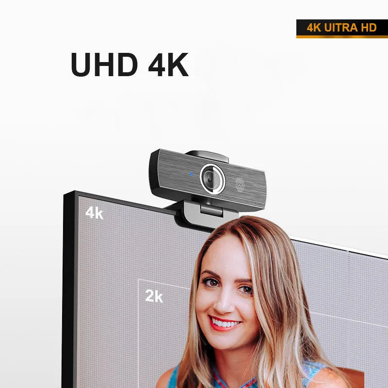 Black 8MP USB computer camera body with magnetic privacy cover and 1.7m cable for 4K video conferencing
