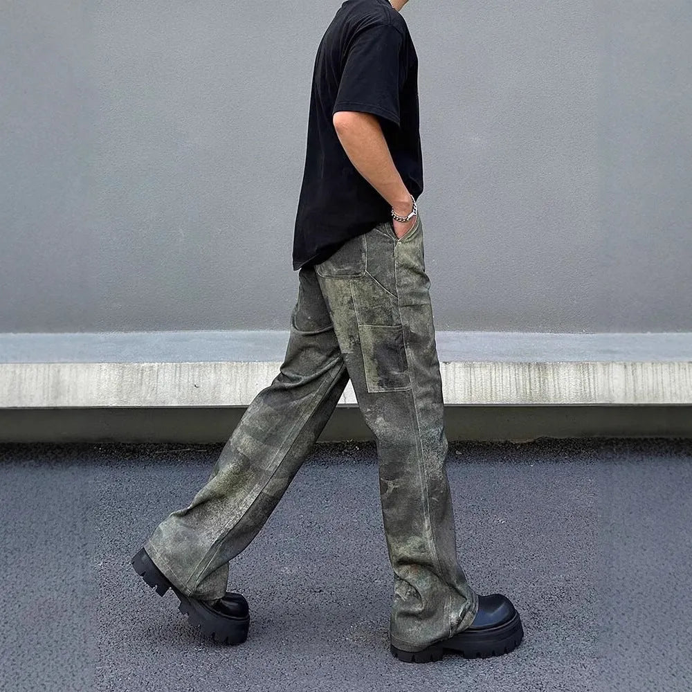 Men's camouflage print straight-leg jeans in cotton denim fabric