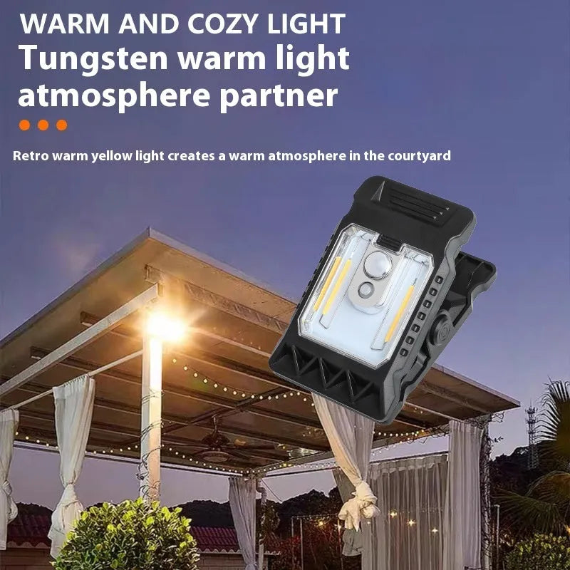 Compact white motion sensor clip lamp with intelligent human body induction.