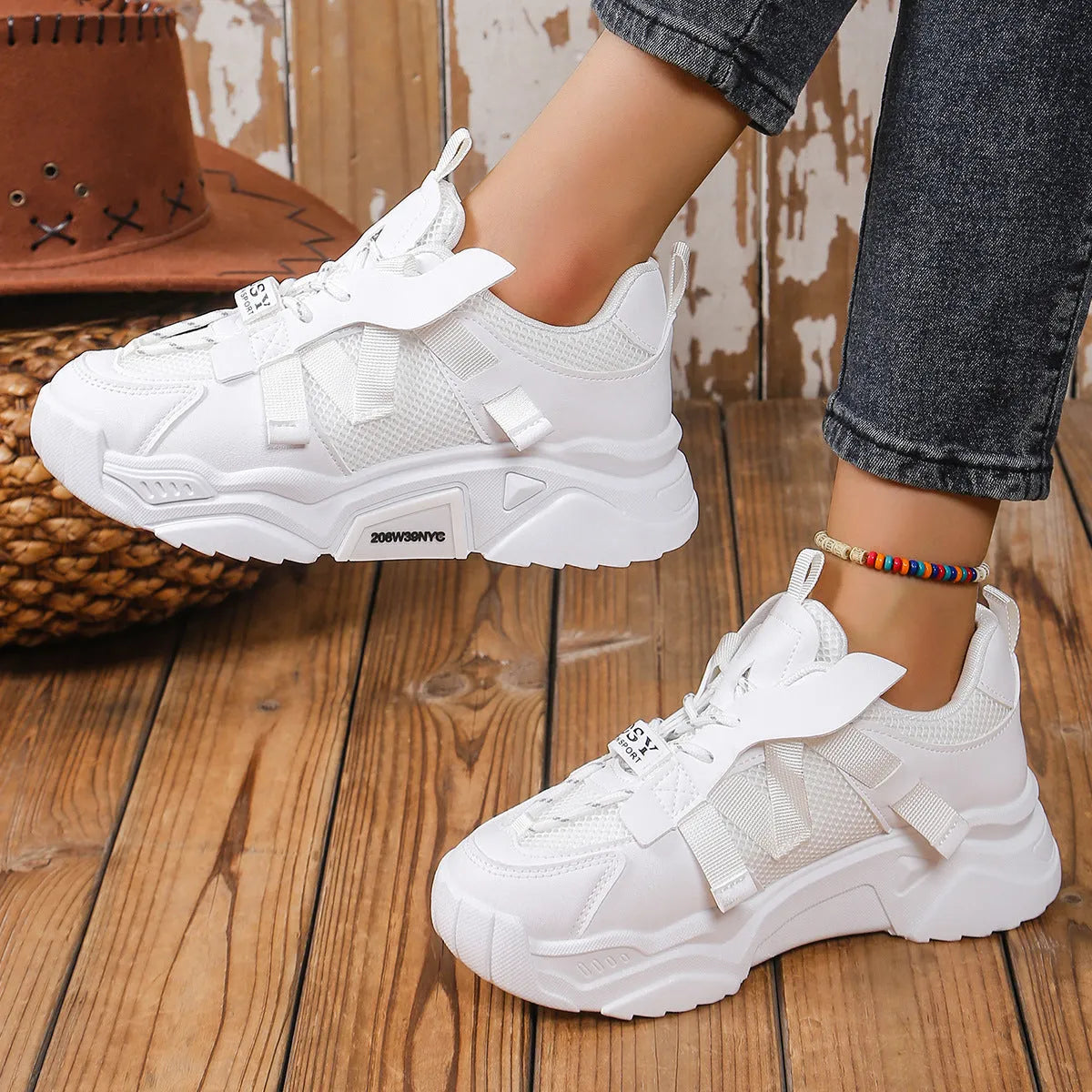 Women's platform mesh sneakers in multiple colours with animal pattern and lace-up front