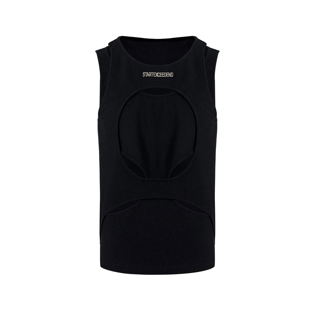 Men's black sleeveless waistcoat vest with hollow knit summer cooling design