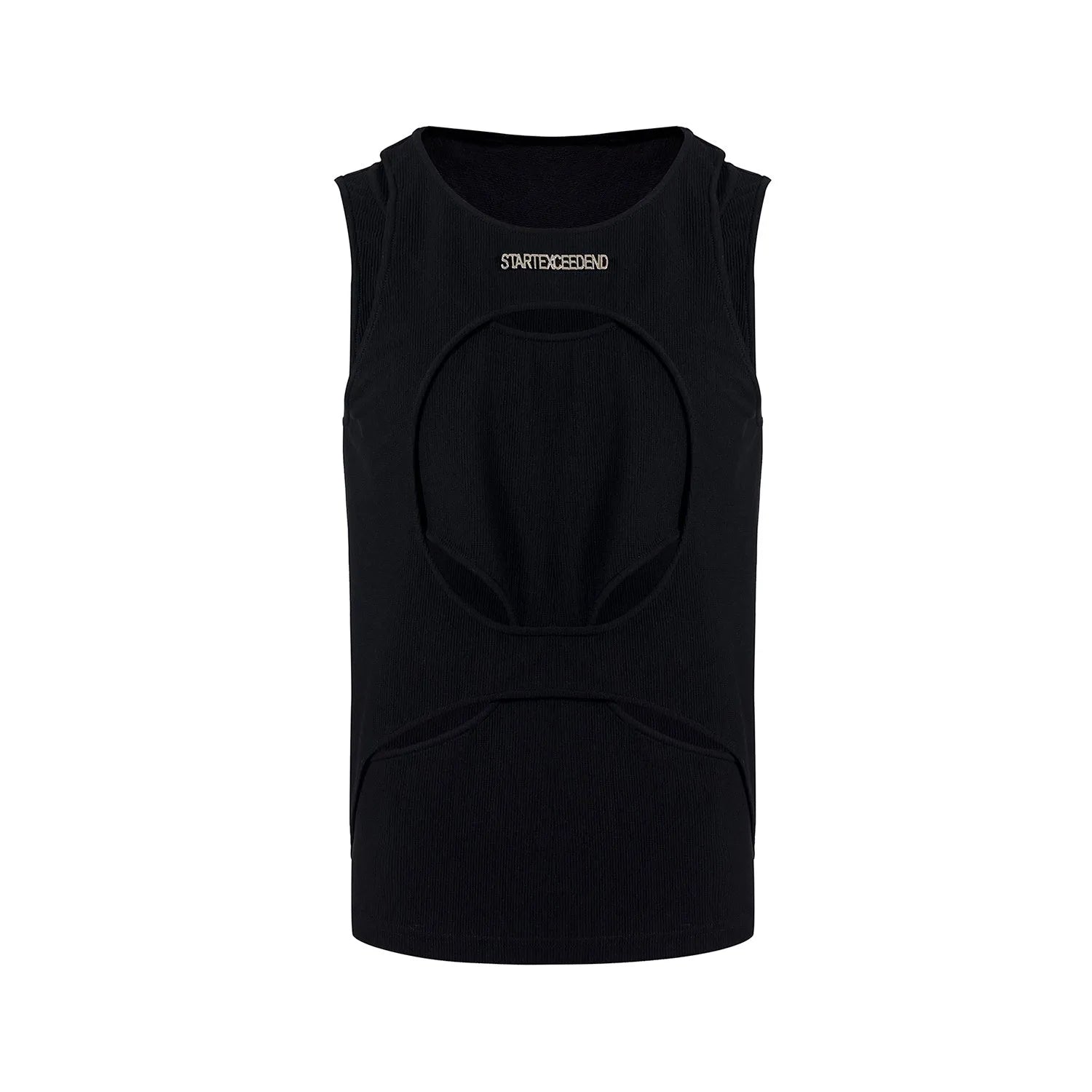 Men's black sleeveless waistcoat vest with hollow knit summer cooling design