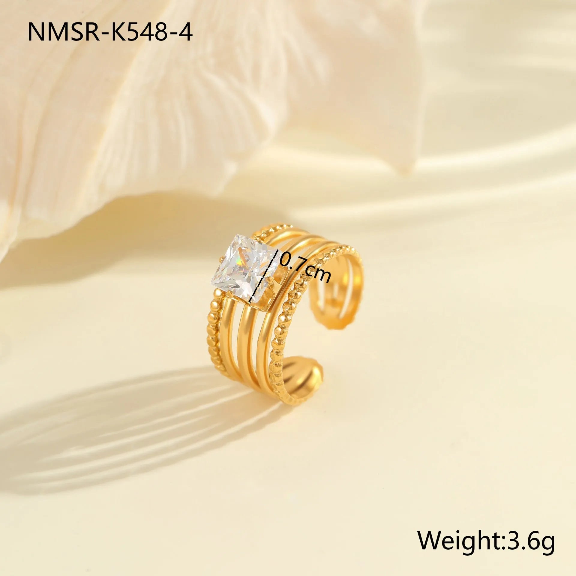 Gold electroplated stainless steel women's ring with geometric heart design and adjustable open mouth