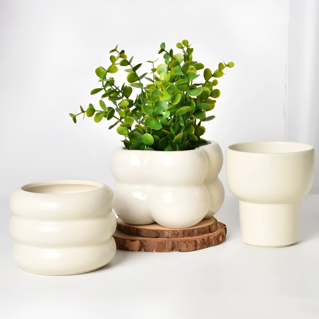 Roman column matte yellow ceramics flowerpot for home decoration with breathable plant care features