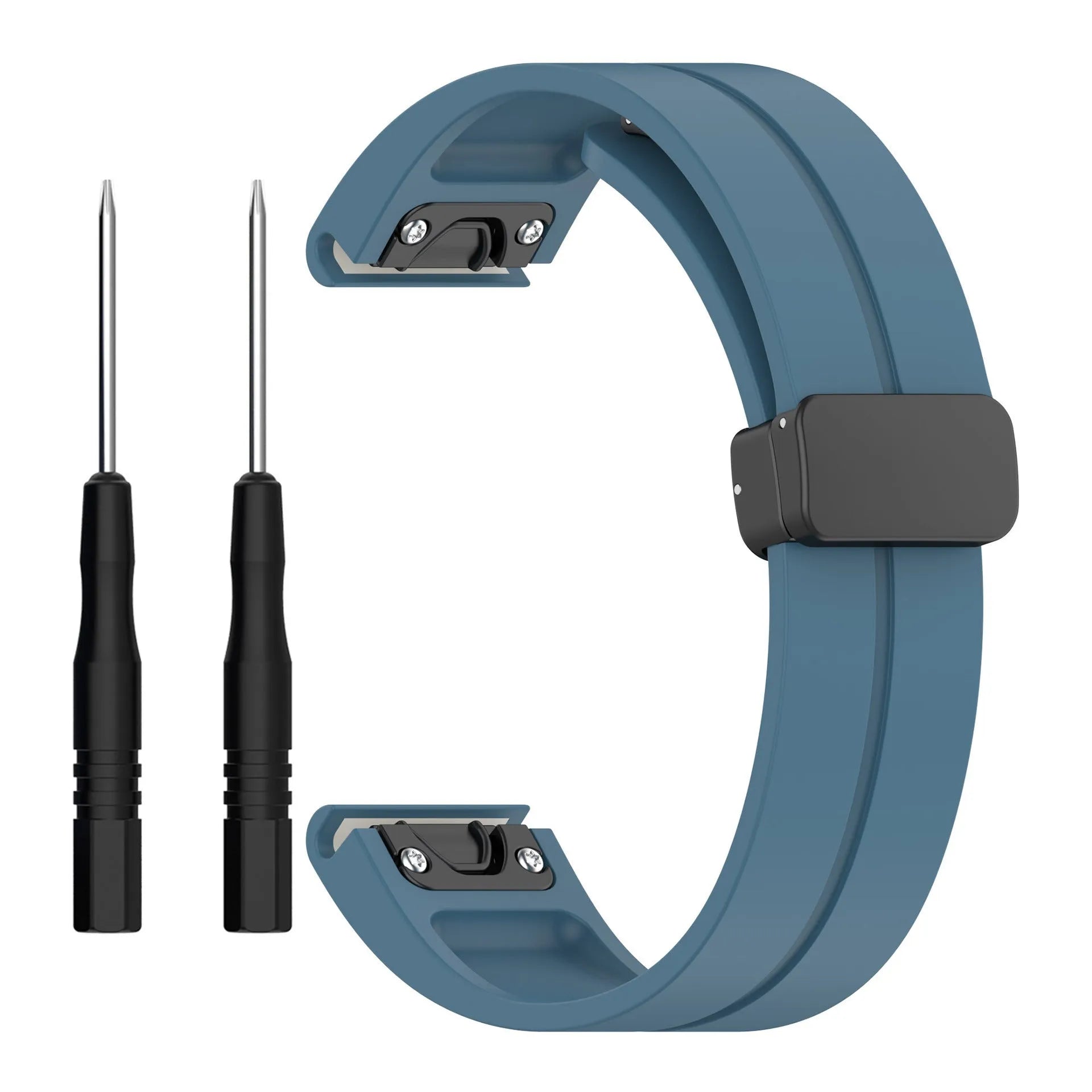 Silicone watch strap with magnetic folding buckle in black with black buttons for Garmin Fenix