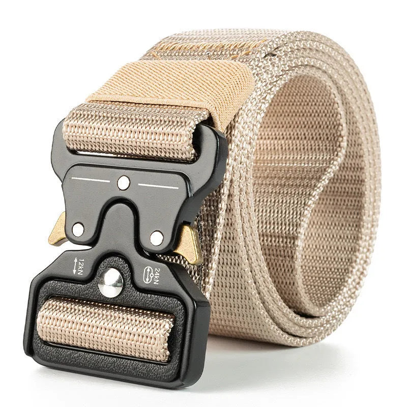 Men's thick canvas belt with an alloy release buckle in Army Green colour