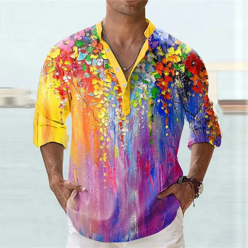Short sleeve bamboo hemp pullover shirt with striped pattern and long sleeves.