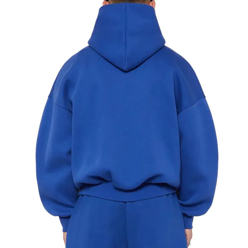 Men's grey fleece-lined cotton hoodie with wool lining and pullover design