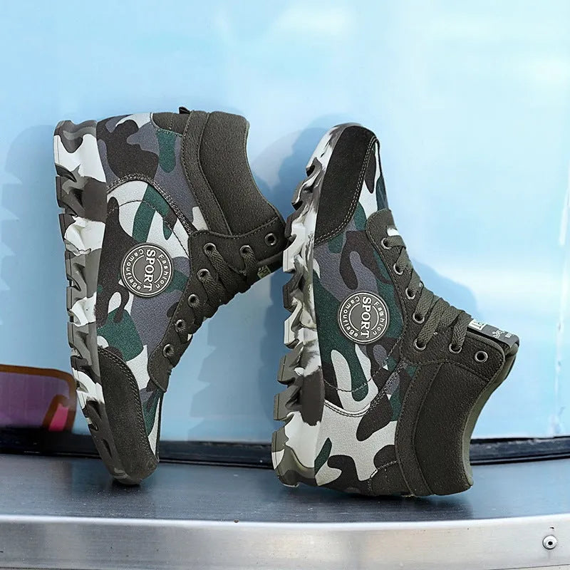 Green camouflage pattern women's canvas sneakers with a rubber sole.