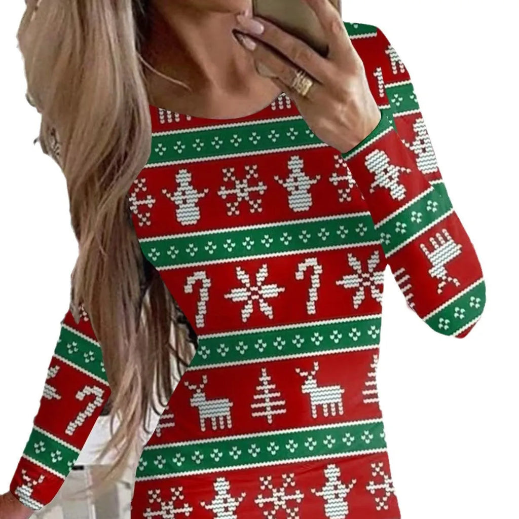 Women's Christmas dress with animal print pattern and mid-waist hip skirt design in polyester fabric