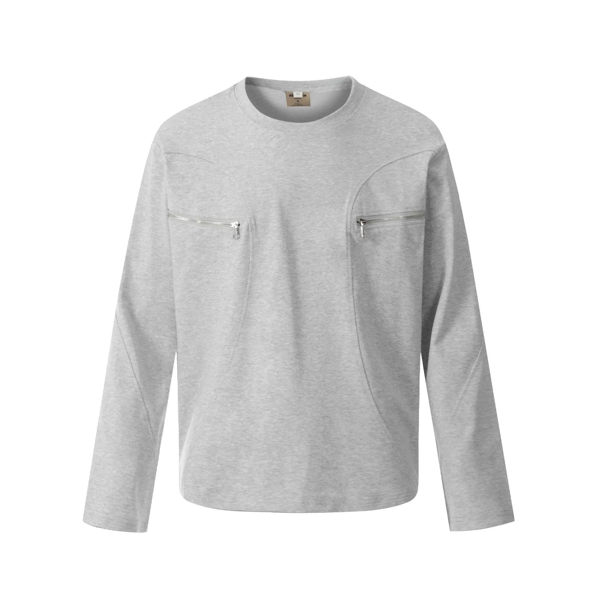 Man modelling a simple black loose-fit long sleeve cotton pullover shirt.