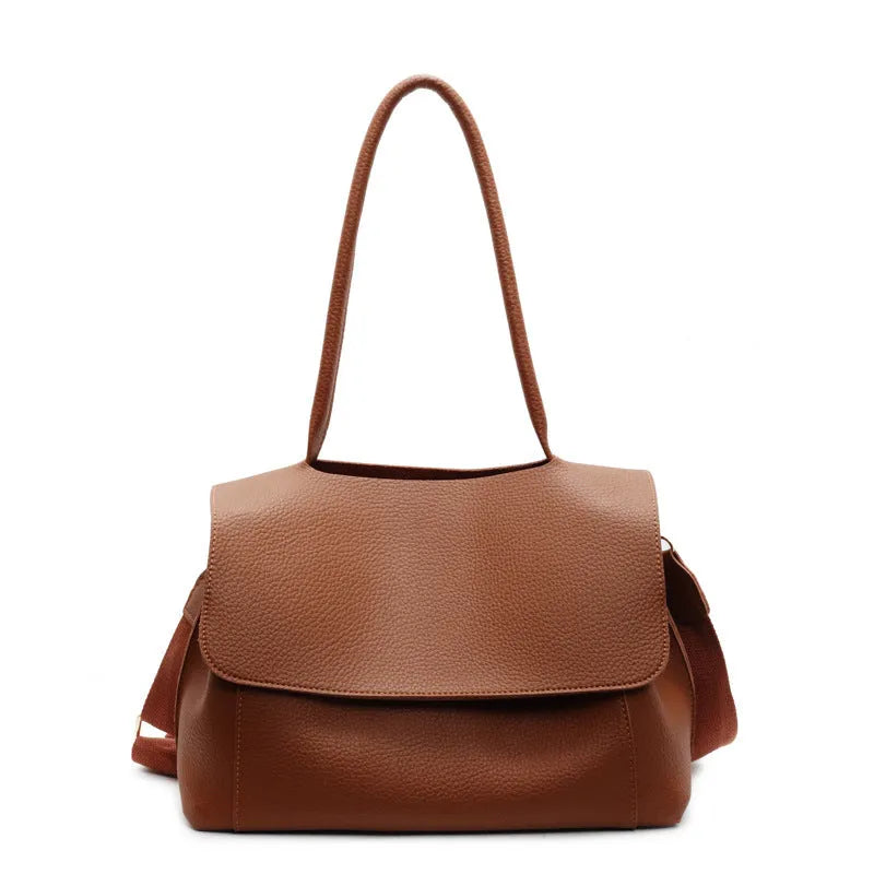 Vintage casual tote bag in horizontal square shape with double shoulder straps and visible sewing thread detailing