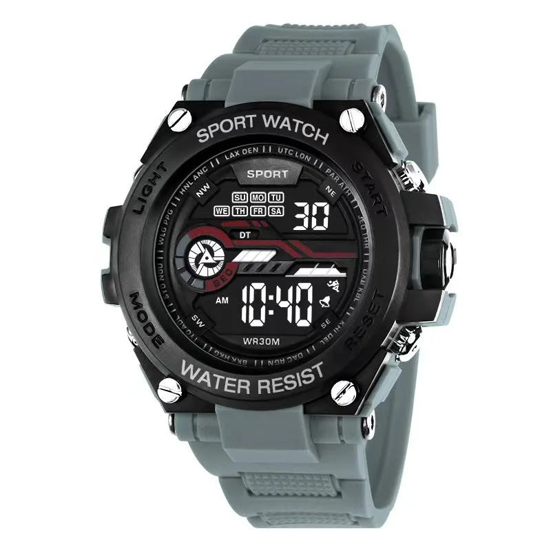 Fashion electronic digital watch for teenagers and students shown in one of ten available colour options.