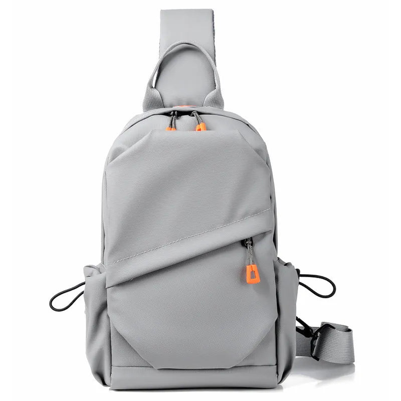 Black and grey mens casual crossbody bag made from waterproof polyester with single shoulder strap