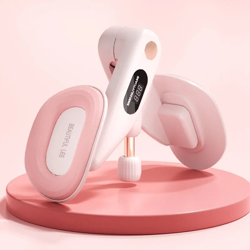 Pelvic floor muscle trainer device with counter, shown in grey, made from ABS spring foam.