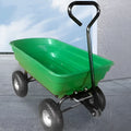 Green four-wheel dumptruck with tipping bed, model TC2145, for garden and farm material transport.