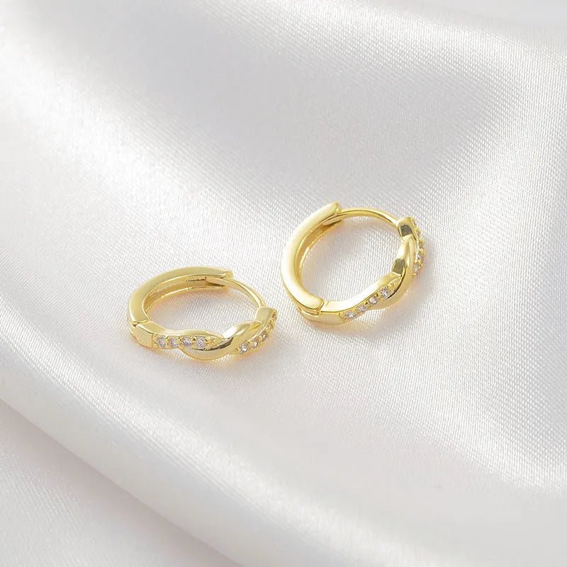 Copper geometric rope interwoven hoop earrings for women in gold or silver colour