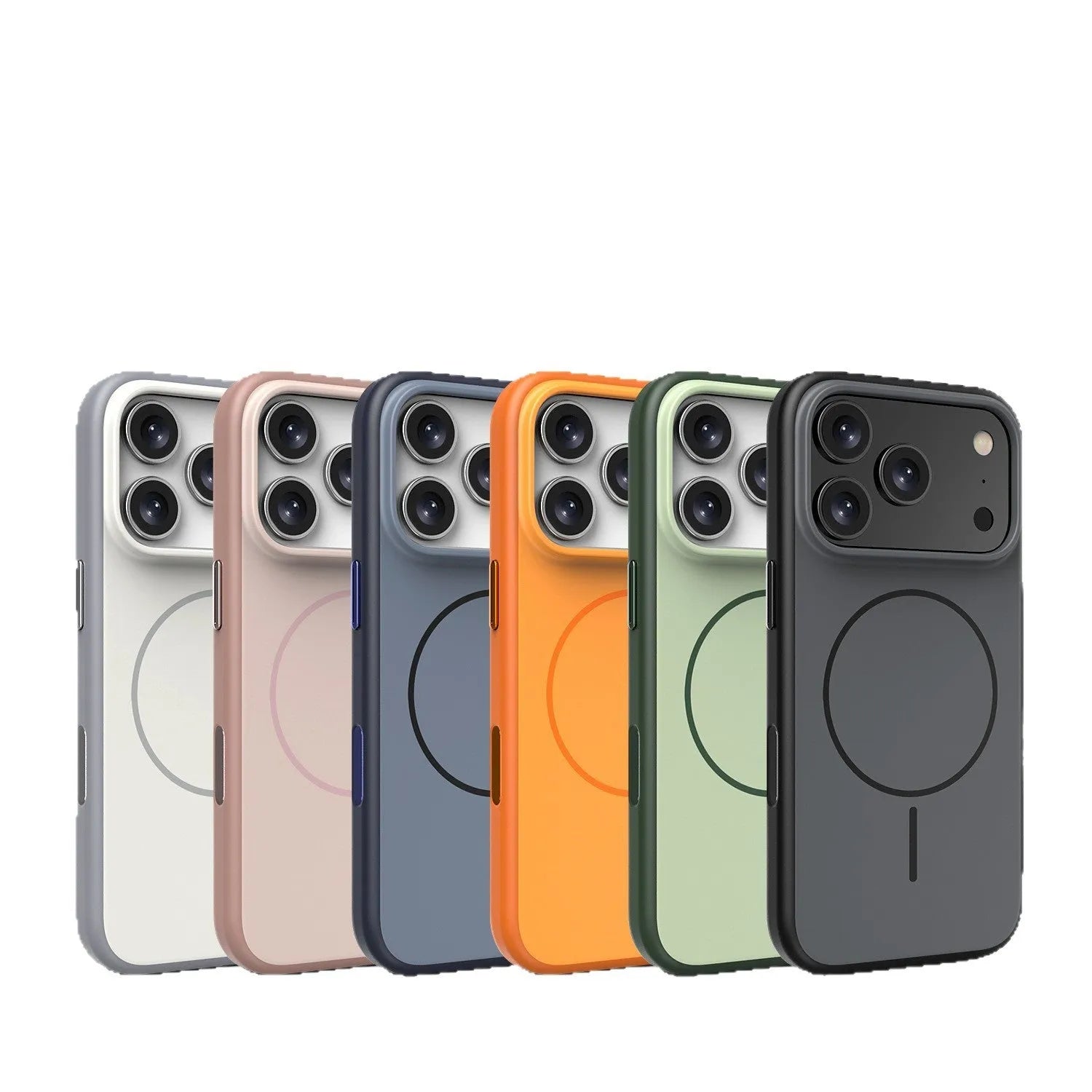 Magnetic iPhone case with AI photography button in frosted protective shell showing contrast colour design