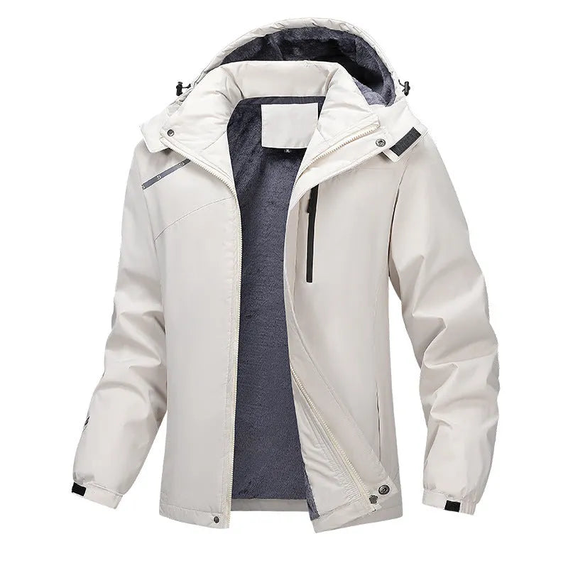 Men's plus size waterproof hooded coat in army green, black, dark grey or white colours