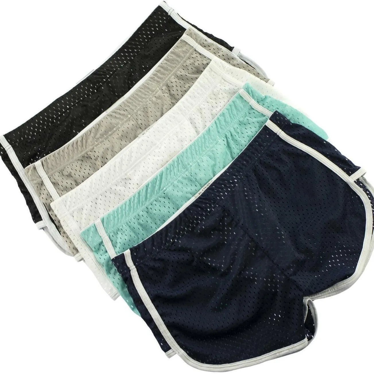Men's cotton boxer shorts in grey, showing mid waist design and breathable nylon fabric knit.