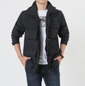 Men's loose fit 100% nylon outdoor mountaineering jacket in army green with front zipper and lapel collar, plus fleece lining option, sizes M to 4XL