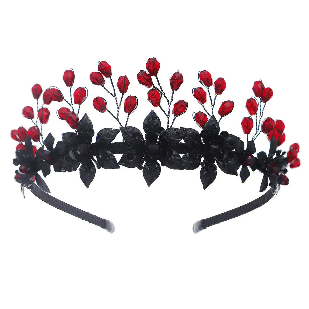 Black crystal Halloween headband for women handmade dark style flower headpiece TS-J3368BLK