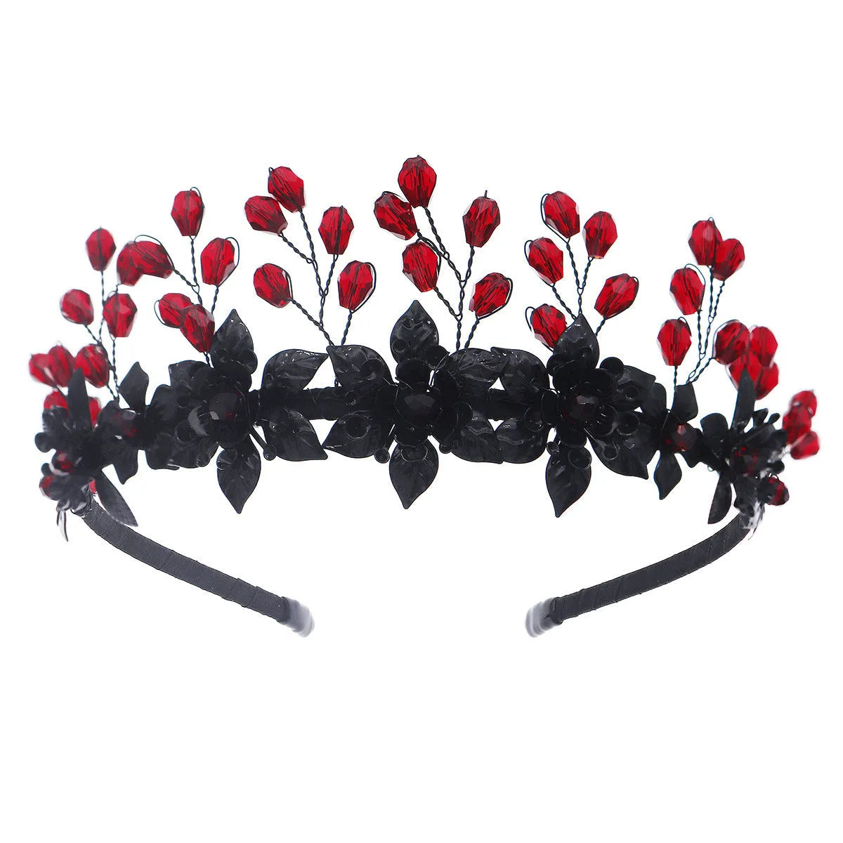 Black crystal Halloween headband for women handmade dark style flower headpiece TS-J3368BLK