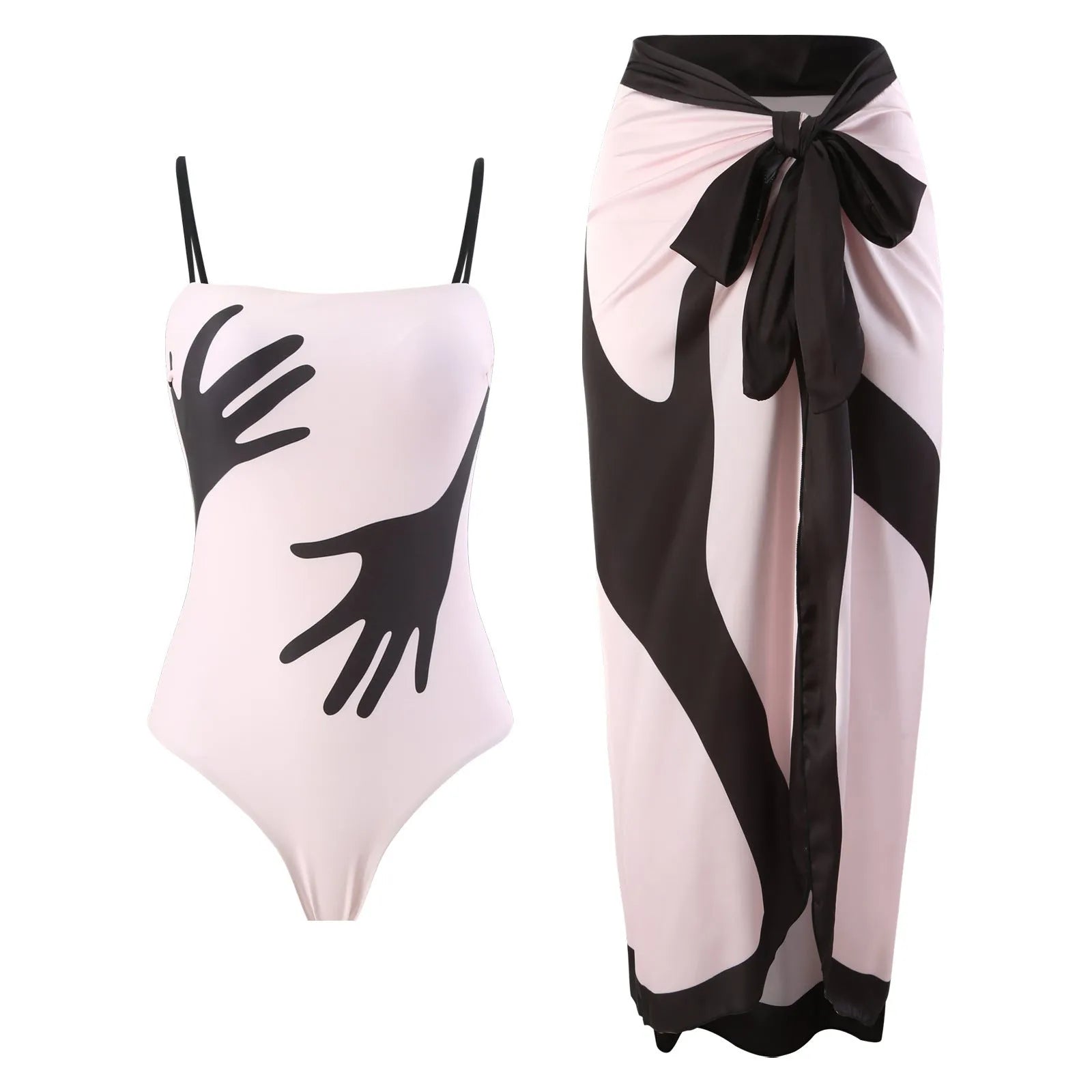 Women's pattern print one-piece bikini swimsuit with detachable tulle skirt
