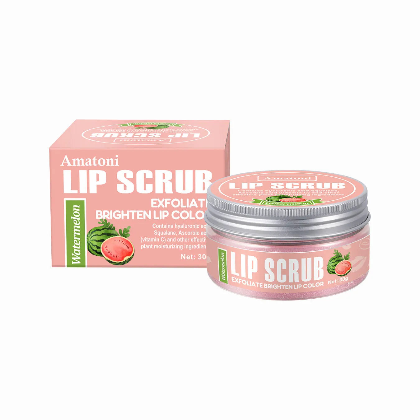 Amatoni fruit flavour lip scrub cream tube in 30g size with exfoliating and moisturising action.