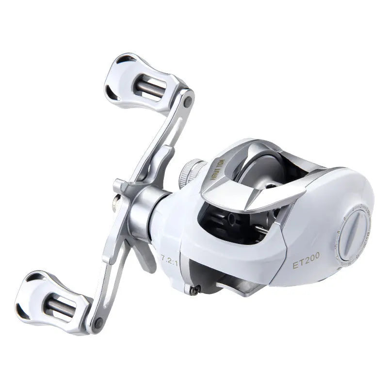 ET Drop Wheel Micro bait casting fishing reel in white with aluminium construction