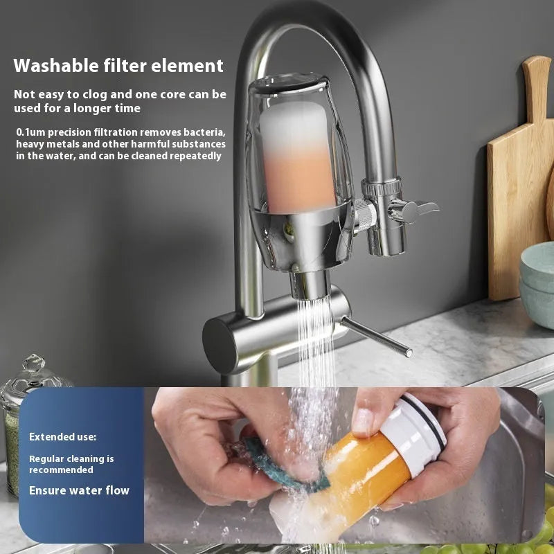 Ceramic water filter element for direct attachment to a kitchen faucet.