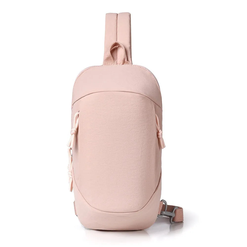 Nylon outdoor crossbody chest bag in army green with an internal phone compartment.