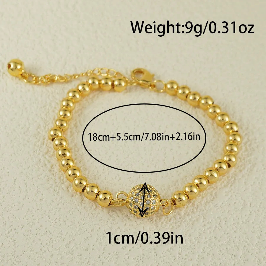 Women's heart-shaped copper bracelet with single ball zircon accents and electroplated finish