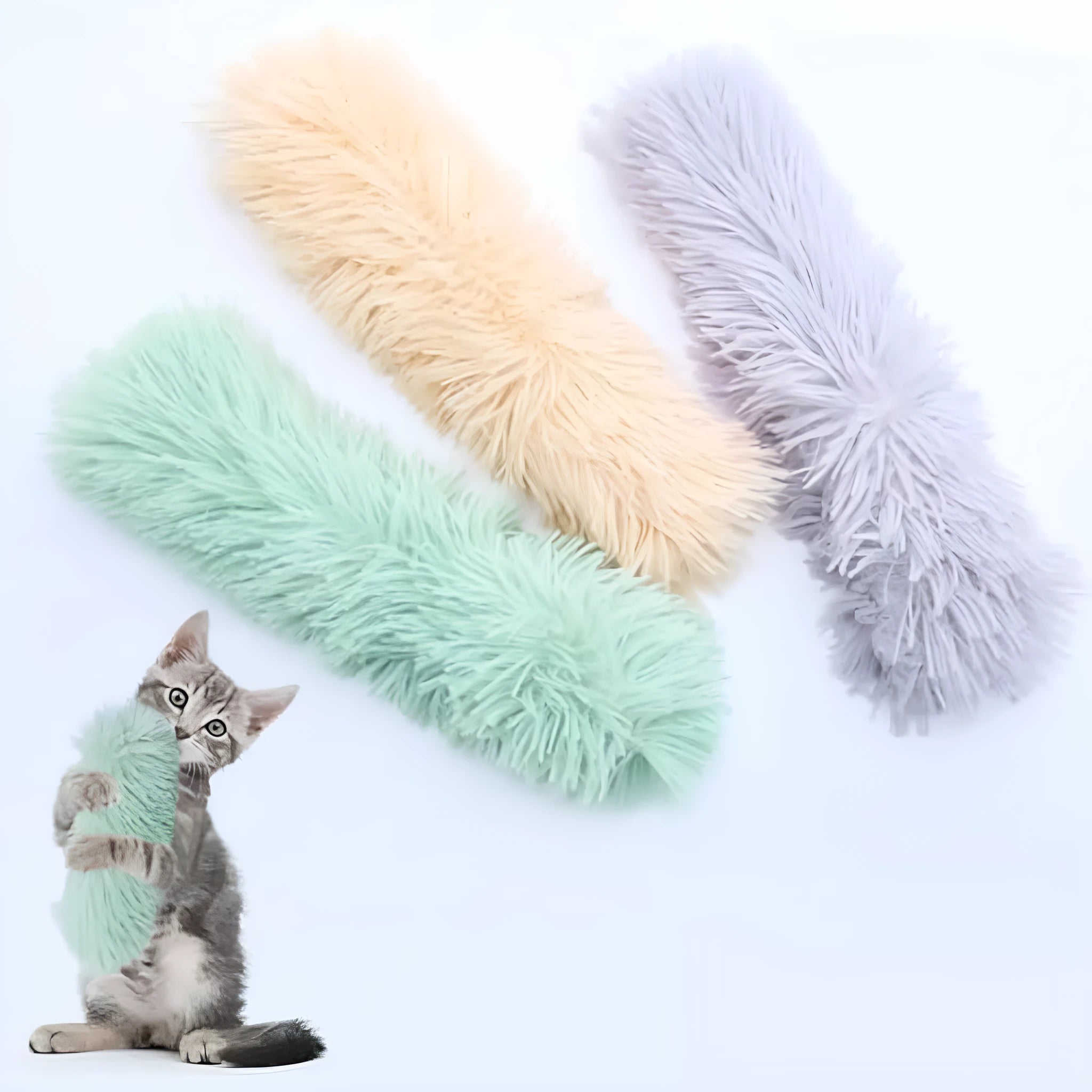 Interactive plush cat toys with catnip filling and crinkle sound feature in various colours