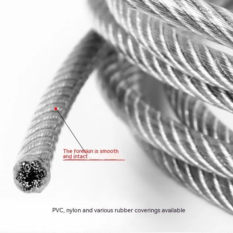 304 stainless steel invisible anti-theft wire rope cable on white background showing multi-strand construction